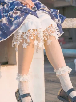 Sweet Lolita Bloomers Fringe Stars - Short court blanc Lolita