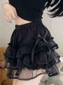 Sweet Lolita Bloomers Pantalon Lolita ample à volants noirs à plusieurs niveaux