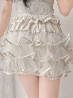 Sweet Lolita Bloomers Pantalon Lolita ample à volants noirs à plusieurs niveaux