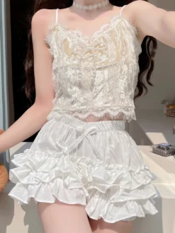 Sweet Lolita Bloomers Short Lolita ample à volants blancs
