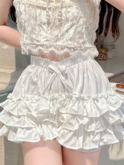 Sweet Lolita Bloomers Short Lolita ample à volants blancs