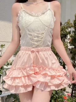 Sweet Lolita Bloomers Short Lolita ample à volants blancs