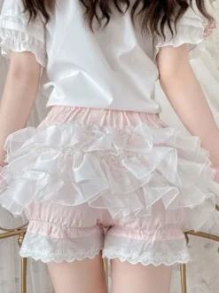 Sweet Lolita Bloomers Short Lolita à volants en dentelle rose
