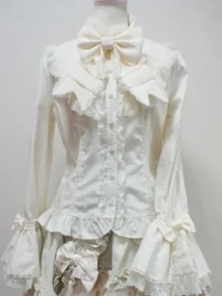 Sweet Lolita Blouse Ivoire Stand col chemise manches longues Lolita Déguisements Halloween