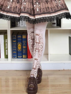 Sweet Lolita chaussettes roses imprimées Lolita Stocking Déguisements Halloween