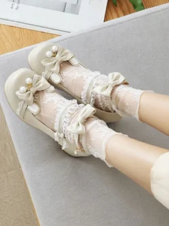 Sweet Lolita Chaussures Noir Bowknot PU Cuir Daily Casual Lolita Chaussures