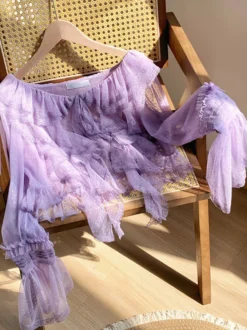 Sweet Lolita Cover-ups Haut en dentelle à volants violets Cache-maillot en polyester à pois Vêtements d'extérieur Lolita