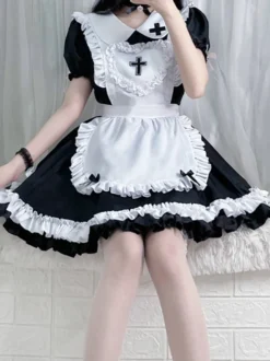 Sweet Lolita Dress Polyester Manches Courtes Volants Sweet Christmas Lolita Dress