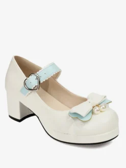 Sweet Lolita Footwear Escarpins Lolita à talons épais en cuir PU avec nœuds roses