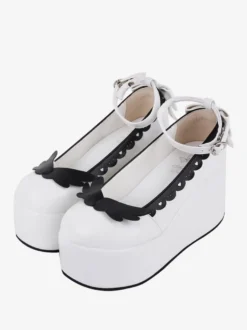 Sweet Lolita Footwear Escarpins Lolita en cuir PU à bout rond et papillon bicolore blanc