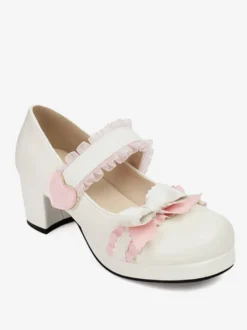Sweet Lolita Footwear Escarpins Lolita à talons épais en cuir PU avec nœuds noirs