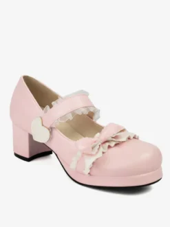 Sweet Lolita Footwear Escarpins Lolita à talons épais en cuir PU avec nœuds noirs