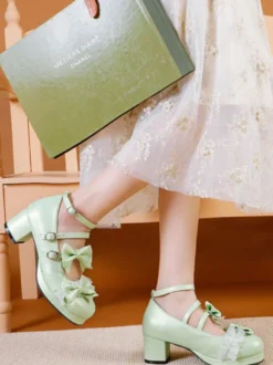 Sweet Lolita Footwear vert clair arcs bout rond en cuir PU pompes Lolita