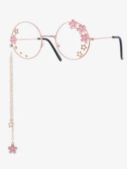 Sweet Lolita Glasses Pink Chains Flowers Stars Lunettes de soleil à monture ronde