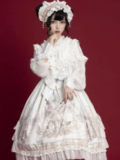 Sweet Lolita OP Dress Blanc Manches Longues Polyester Quotidien Décontracté Lolita One Piece Robes