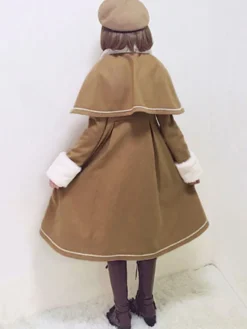 Sweet Lolita Pardessus Manteau D'hiver Lolita En Laine Plissée En Laine Avec Cape Déguisements Halloween