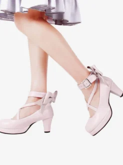 Sweet Lolita Shoes Talons à plateforme Bow Toe Round Cross Front Lolita Pompes