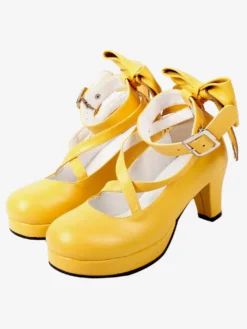 Sweet Lolita Shoes Talons à plateforme Bow Toe Round Cross Front Lolita Pompes