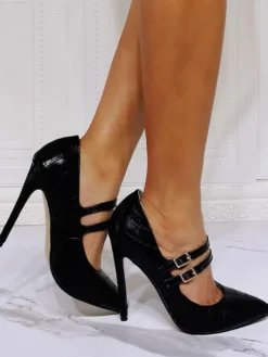 Talons Hauts Bout Pointu Talon Aiguille Chic Noir Mary Jane Talons