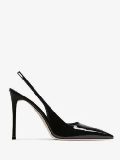 Talons hauts noirs femmes bout pointu Slingbacks chaussures habillées à talon aiguille