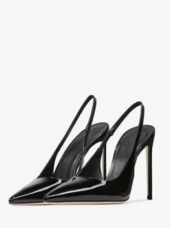 Talons hauts noirs femmes bout pointu Slingbacks chaussures habillées à talon aiguille