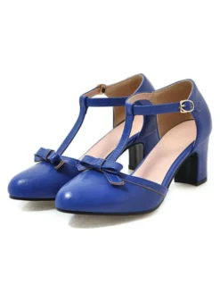 Talons mi-bas pour femmes Talon épais rétro Bandage de type T Talons élégants Chaussures vintage