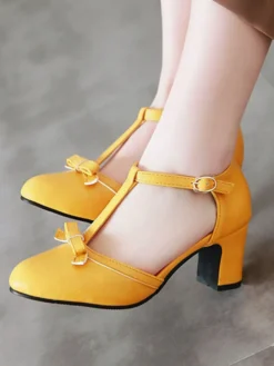 Talons mi-bas pour femmes Talon épais rétro Bandage de type T Talons élégants Chaussures vintage
