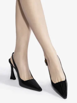 Talons slingback pour femmes boutons talon de forme spéciale chaussures habillées noires