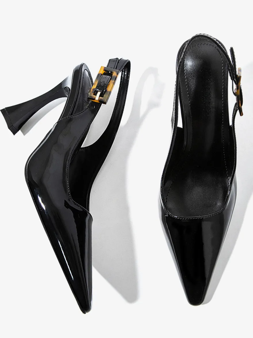 Talons slingback pour femmes boutons talon de forme spéciale chaussures habillées noires