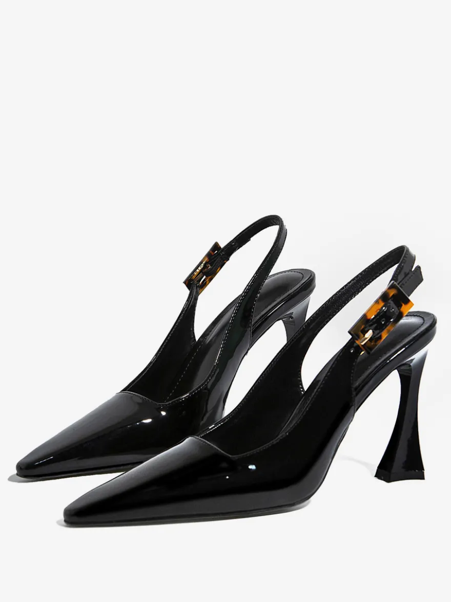 Talons slingback pour femmes boutons talon de forme spéciale chaussures habillées noires