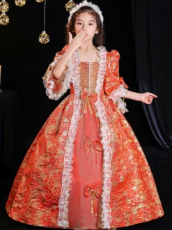 Tea Party en fibre de polyester manches 3/4 robe en polyester robes gothiques rouges pour enfants 'lolita