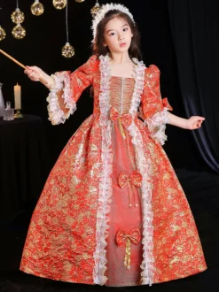 Tea Party en fibre de polyester manches 3/4 robe en polyester robes gothiques rouges pour enfants 'lolita