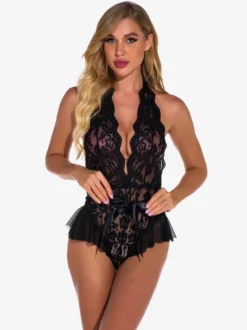 Teddy sans doublure en dentelle dos nu plongeant sans entrejambe