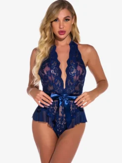 Teddy sans doublure en dentelle dos nu plongeant sans entrejambe