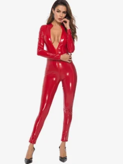 Tenu De Club Tops Col Rond Zipper Manches Longues Pu Danse De Pole Sexy