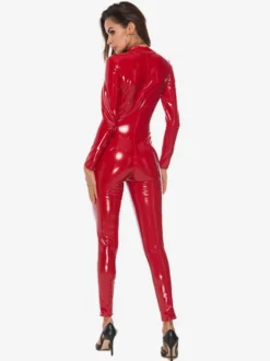Tenu De Club Tops Col Rond Zipper Manches Longues Pu Danse De Pole Sexy