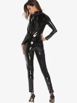 Tenu De Club Tops Col Rond Zipper Manches Longues Pu Danse De Pole Sexy