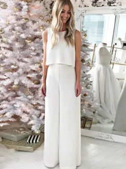 Tenue de mariée 2 pièces Haut et pantalon en crêpe tenue de mariage civil