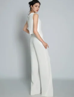 Tenue de mariée 2 pièces Haut et pantalon en crêpe tenue de mariage civil