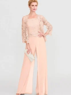 Tenue de mère de mariée 3 pièces combi-pantalon boléro gris claire