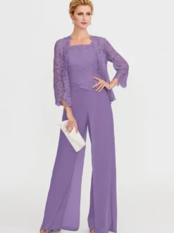 Tenue de mère de mariée 3 pièces combi-pantalon boléro gris claire