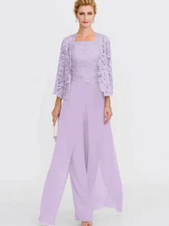Tenue de mère de mariée 3 pièces combi-pantalon boléro gris claire