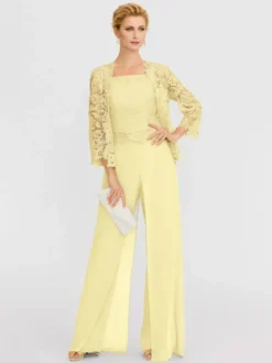 Tenue de mère de mariée 3 pièces combi-pantalon boléro gris claire