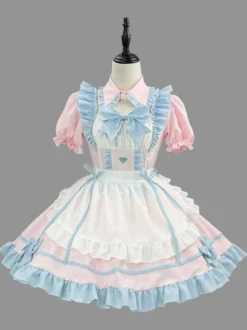 Tenue de soubrette rose Lolita ensemble de robe de princesse uniforme doux costumes de cosplay