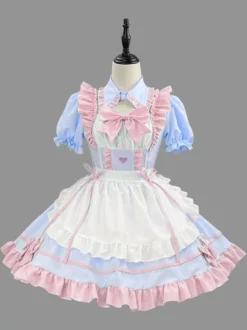 Tenue de soubrette rose Lolita ensemble de robe de princesse uniforme doux costumes de cosplay