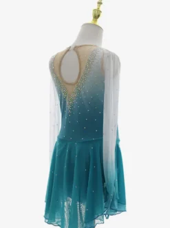 Tenue élégante de patinage artistique robe de patinage à manches longues en maille perlée et strass.