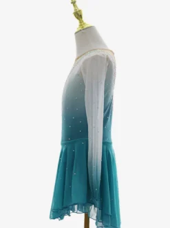 Tenue élégante de patinage artistique robe de patinage à manches longues en maille perlée et strass.