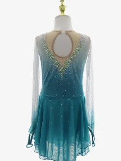 Tenue élégante de patinage artistique robe de patinage à manches longues en maille perlée et strass.