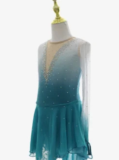 Tenue élégante de patinage artistique robe de patinage à manches longues en maille perlée et strass.