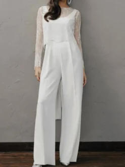 Tenue mariage femme combinaison mariée blanche cape en dentelle